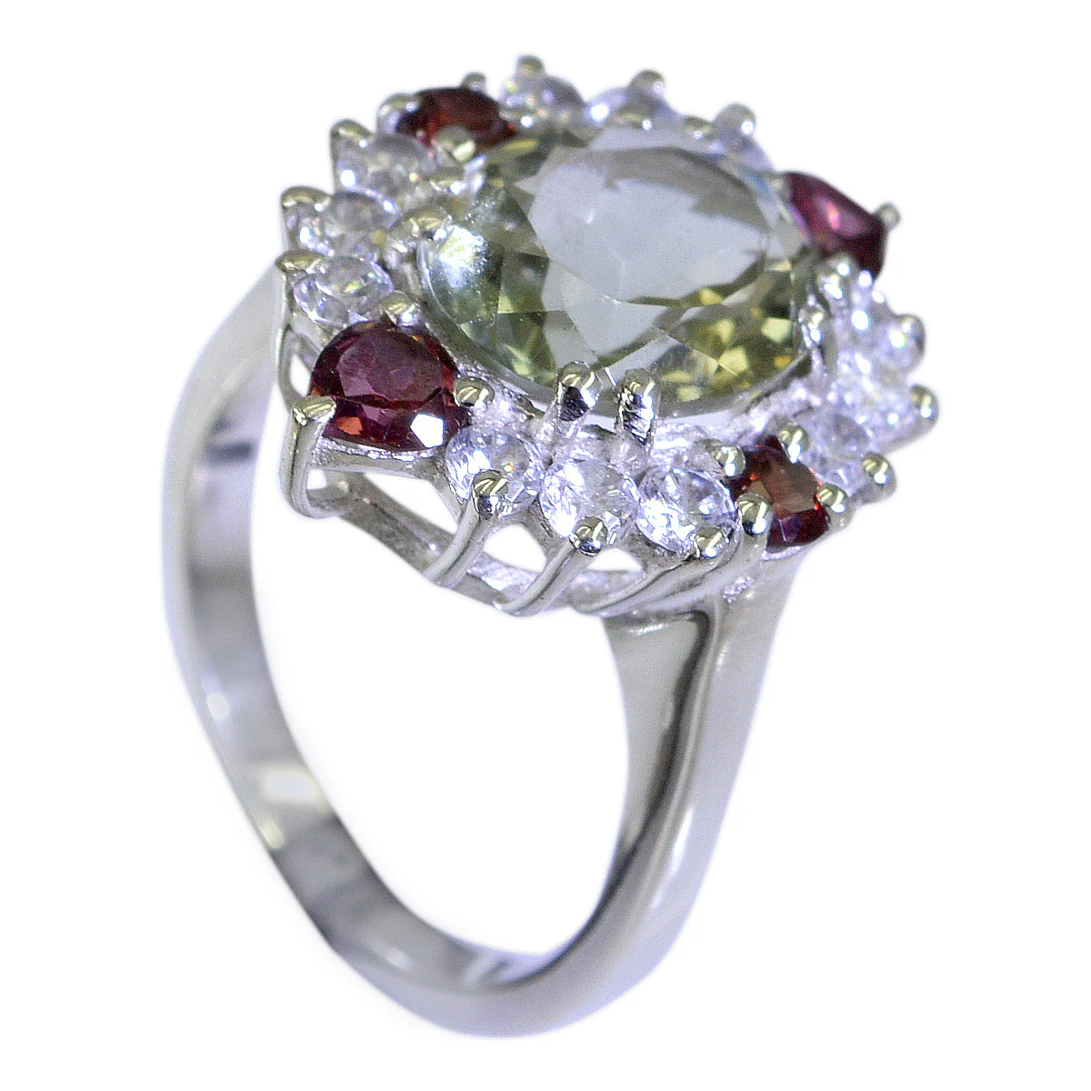 Green Amethyst Halo Egyptian 92.5 Silver Green Gems Eye-catching Trendy Ring Jewelry