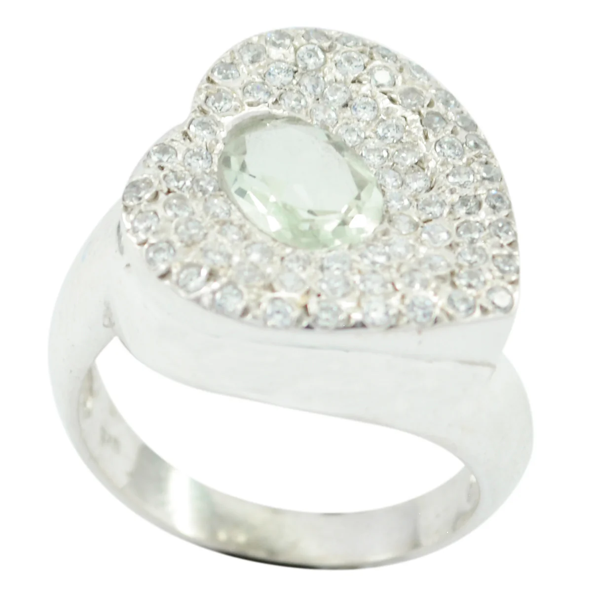Green Amethyst Halo French 925 Silver Green Gemstone Eye-catching Modern Ring Jewellery