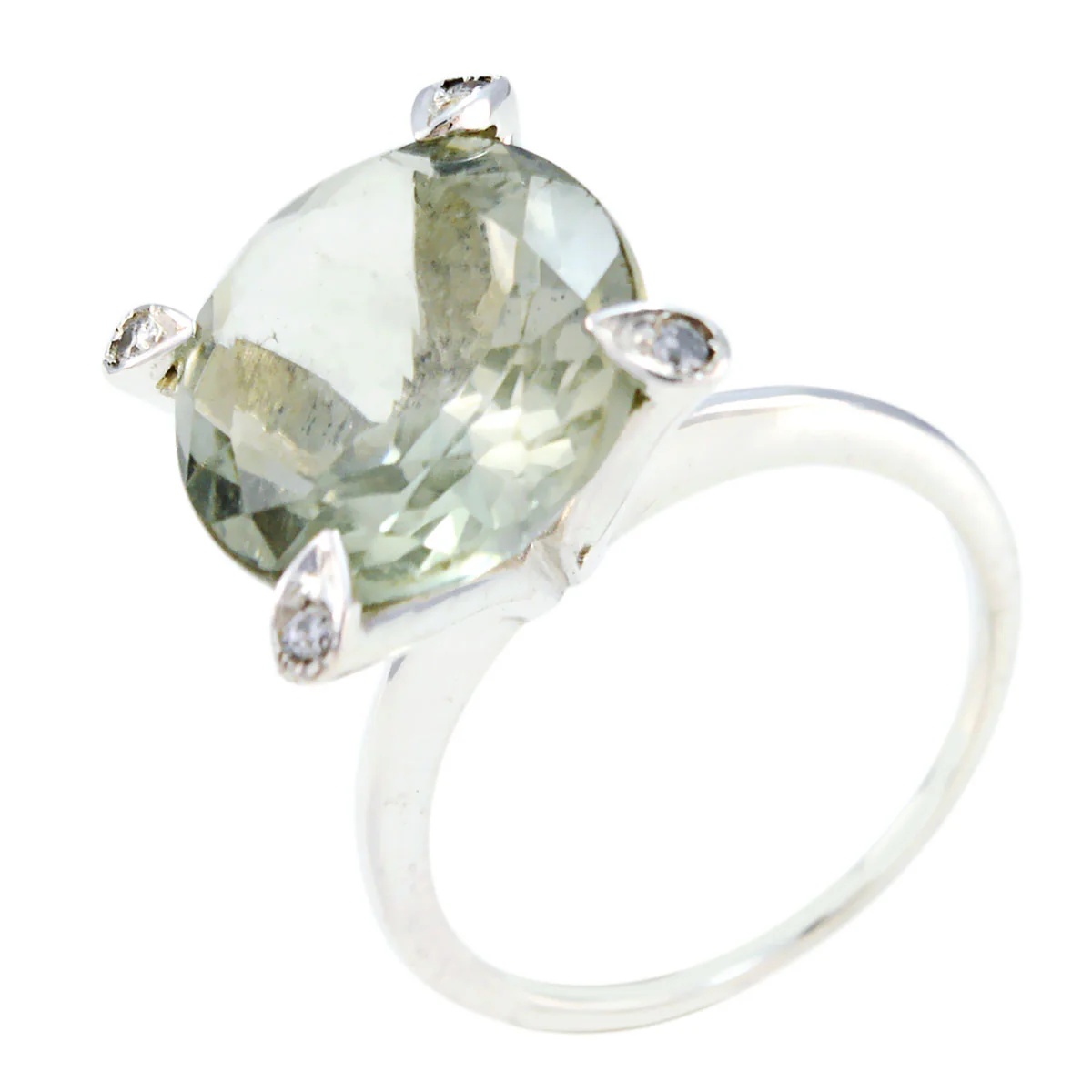 Green Amethyst Halo German Silver Green Gems Slim Artisan Ring Jewellery - Image 3