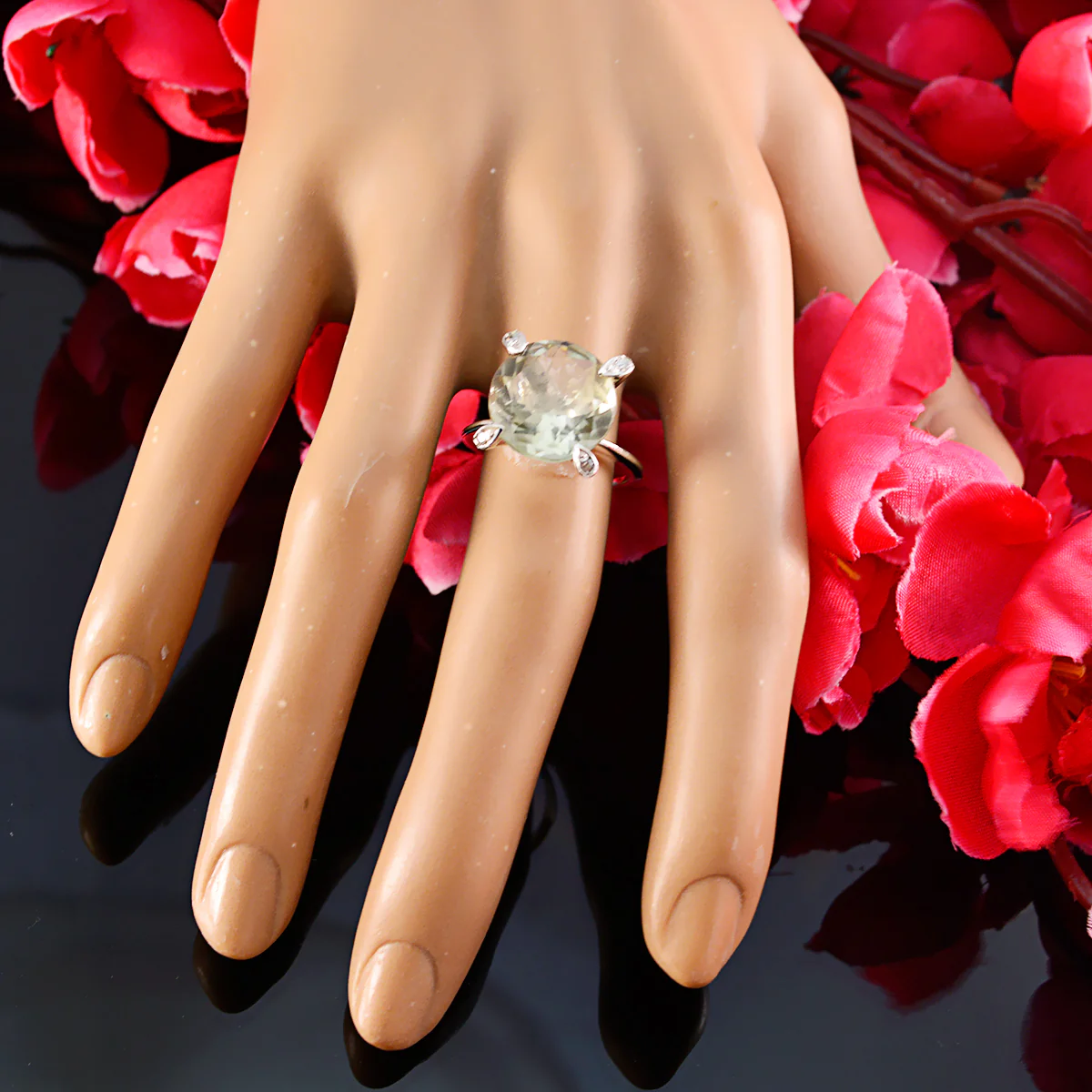 Green Amethyst Halo German Silver Green Gems Slim Artisan Ring Jewellery - Image 5