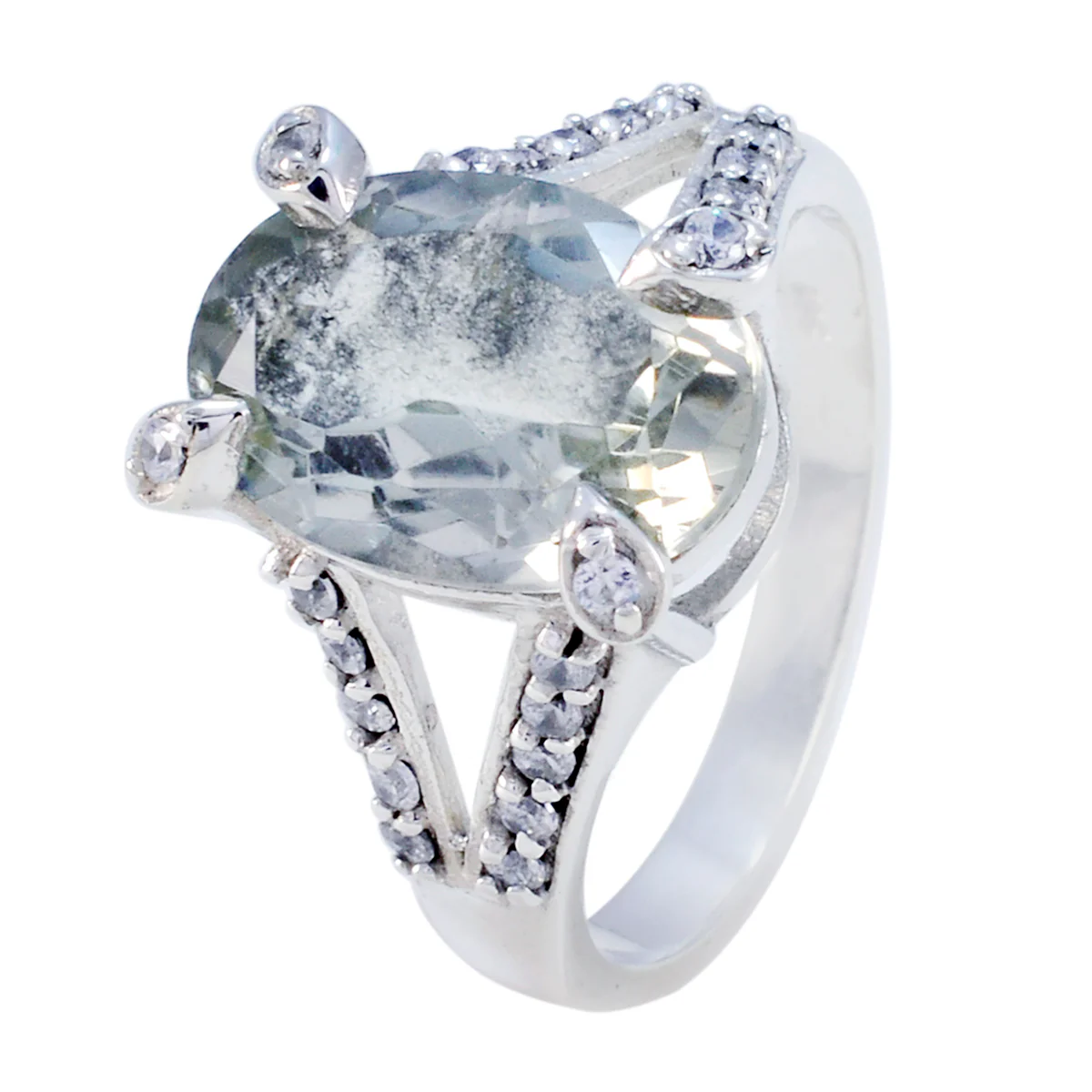Green Amethyst Halo German Silver Green Gemstone Minimal Feminine Ring Jewellery - Image 2