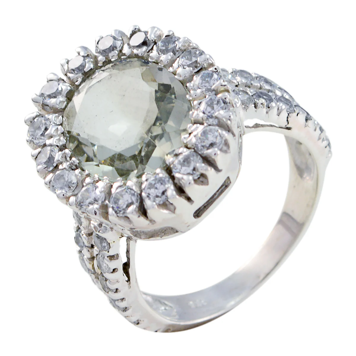 Green Amethyst Halo Moroccan 925 Silver Green Gems Eye-catching Abstract Ring Jewelry