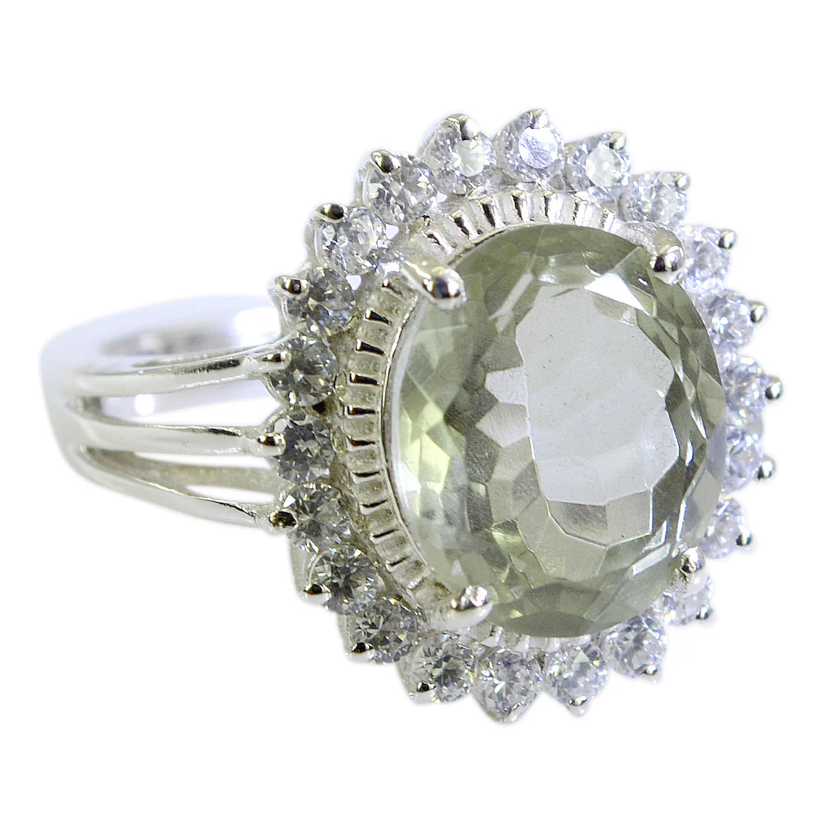 Green Amethyst Halo Russian Sterling Silver Green Gemstones Minimal Sophisticated Ring Jewelry - Image 2