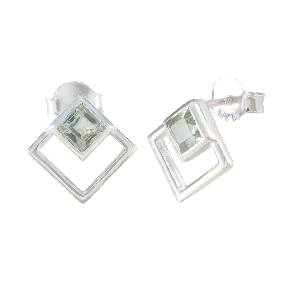 Green Amethyst Italian Alejandra Solitaire Stud Green 925 Sterling Silver Earring - Image 2