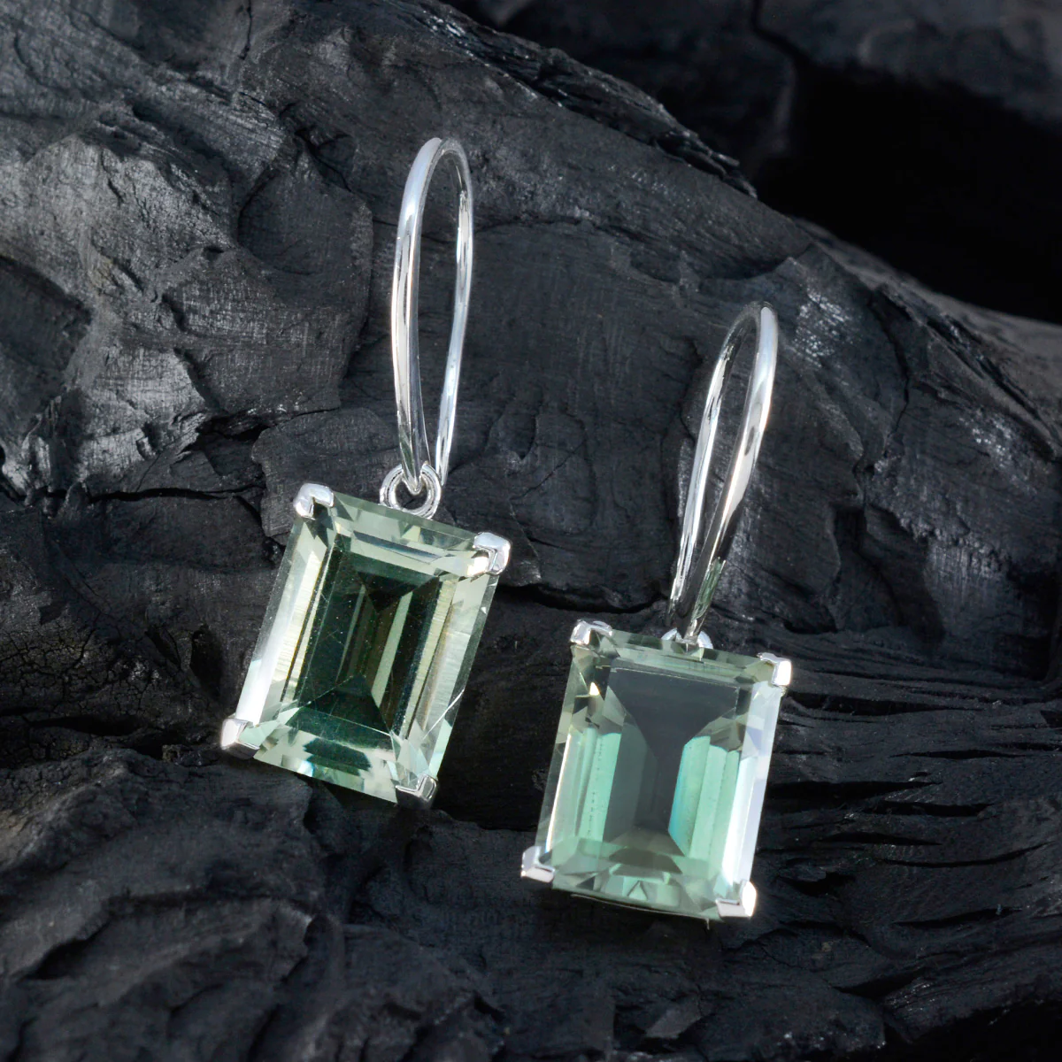 Green Amethyst Russian Li Lee Solitaire Dangle Green Sterling Silver Earring - Image 4