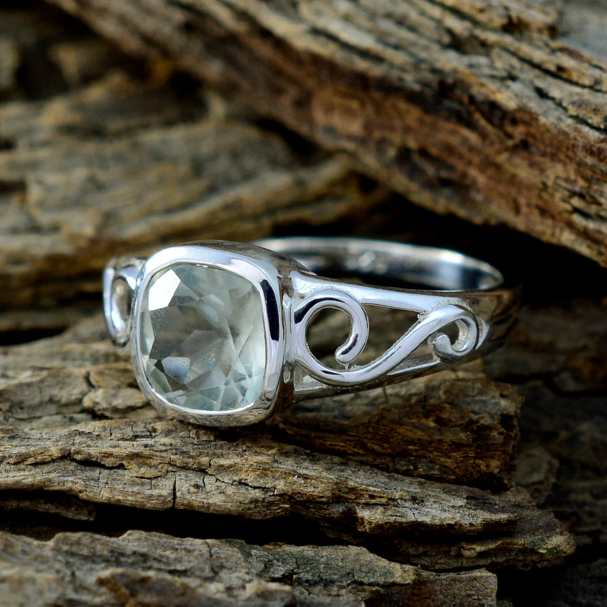 Green Amethyst Solitaire American 92.5 Silver Green Gems Whisper-thin Fairytale Ring Jewelry - Image 3