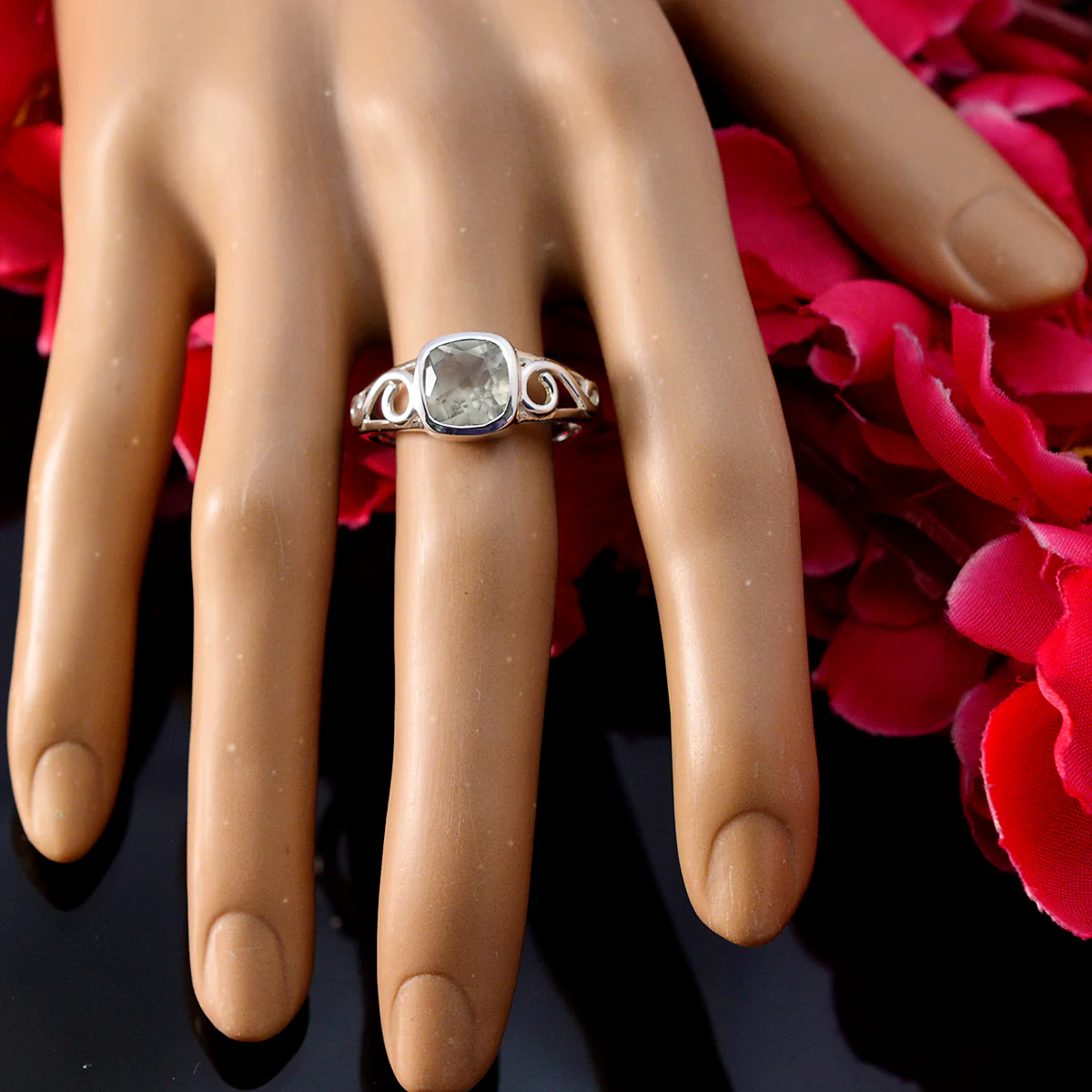 Green Amethyst Solitaire American 92.5 Silver Green Gems Whisper-thin Fairytale Ring Jewelry - Image 5