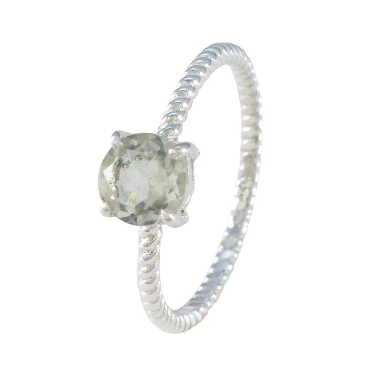 Green Amethyst Solitaire American Sterling Silver Green Gems Delicate Twist Ring Jewelry - Image 2