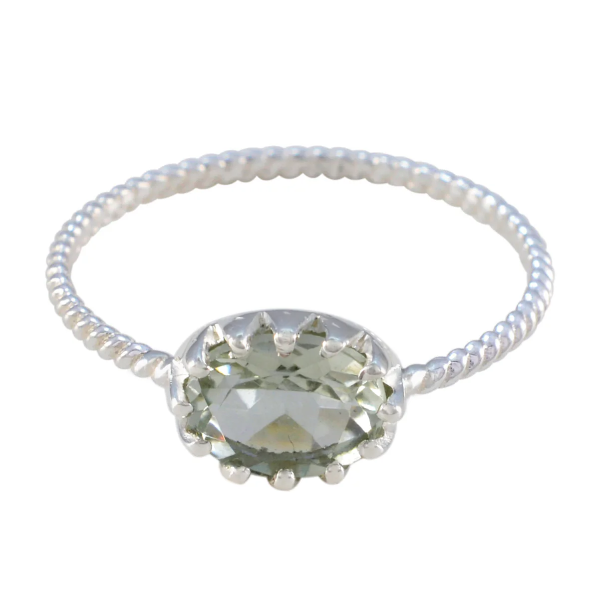 Green Amethyst Solitaire American Sterling Silver Green Gems Elegant Twist Ring Jewelry