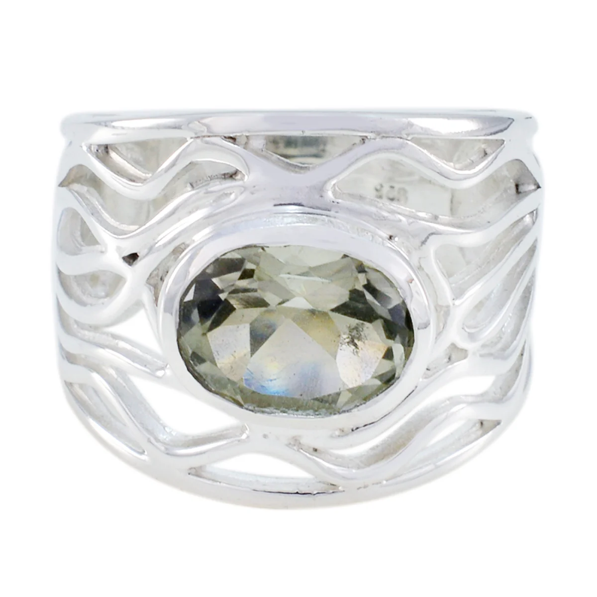 Green Amethyst Solitaire Australian 92.5 Silver Green Gemstone Classic Rope-Wire Ring Jewellery