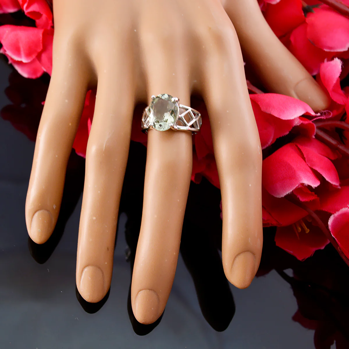 Green Amethyst Solitaire Australian 925 Silver Green Gems Slim Rope-Wire Ring Jewelry - Image 4