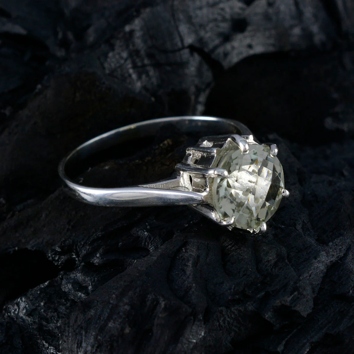 Green Amethyst Solitaire Egyptian Sterling Silver Green Gemstones Slim Fairytale Ring Jewellery - Image 5