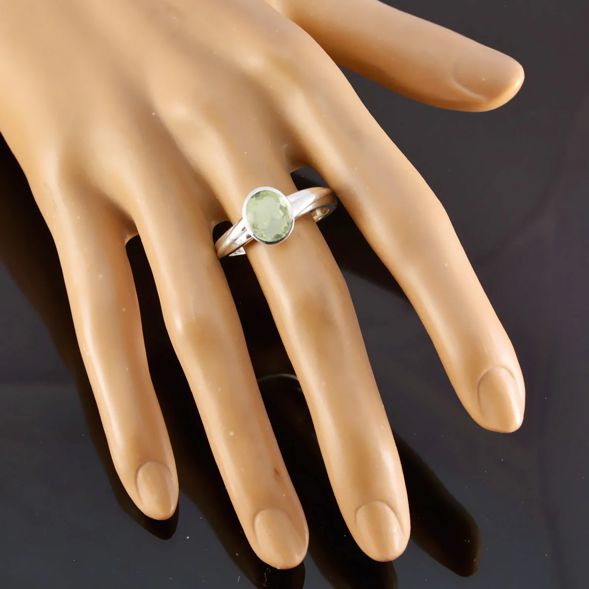 Green Amethyst Solitaire French 92.5 Silver Green Gems Slim Artisan Ring Jewelry - Image 3