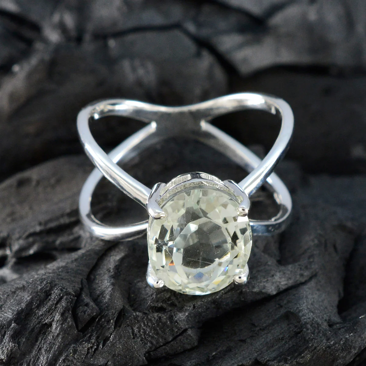 Green Amethyst Solitaire French 925 Silver Green Gemstones Tiny Abstract Ring Jewellery - Image 4