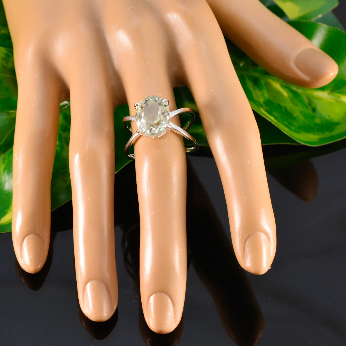 Green Amethyst Solitaire French 925 Silver Green Gemstones Tiny Abstract Ring Jewellery - Image 5