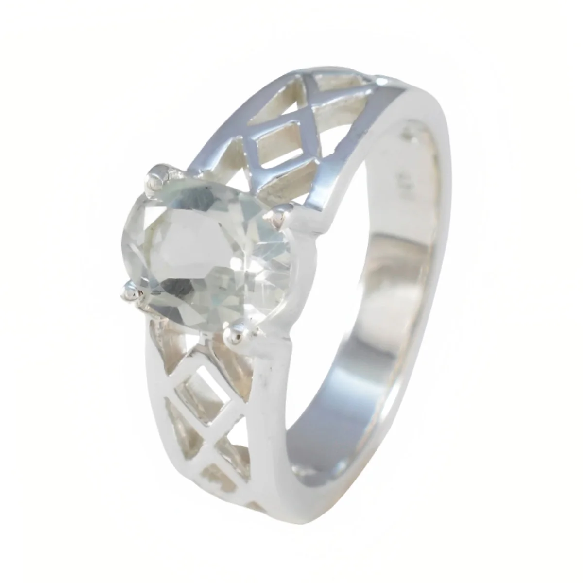 Green Amethyst Solitaire French Sterling Silver Green Gemstone Slim Artisan Ring Jewelry - Image 2