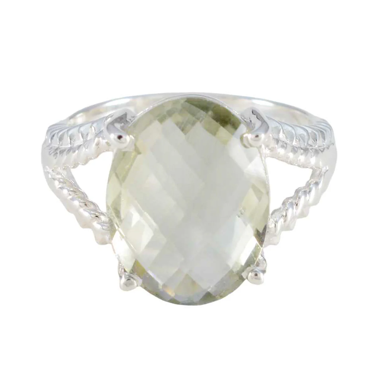 Green Amethyst Solitaire German 925 Silver Green Gemstones Mid-weight Fairytale Ring Jewelry