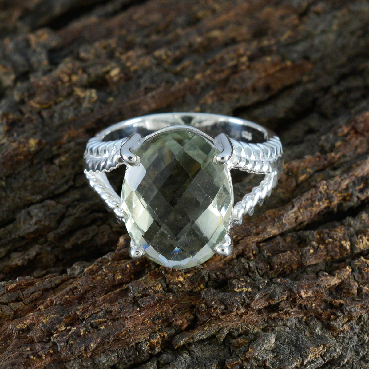 Green Amethyst Solitaire German 925 Silver Green Gemstones Mid-weight Fairytale Ring Jewelry - Image 3