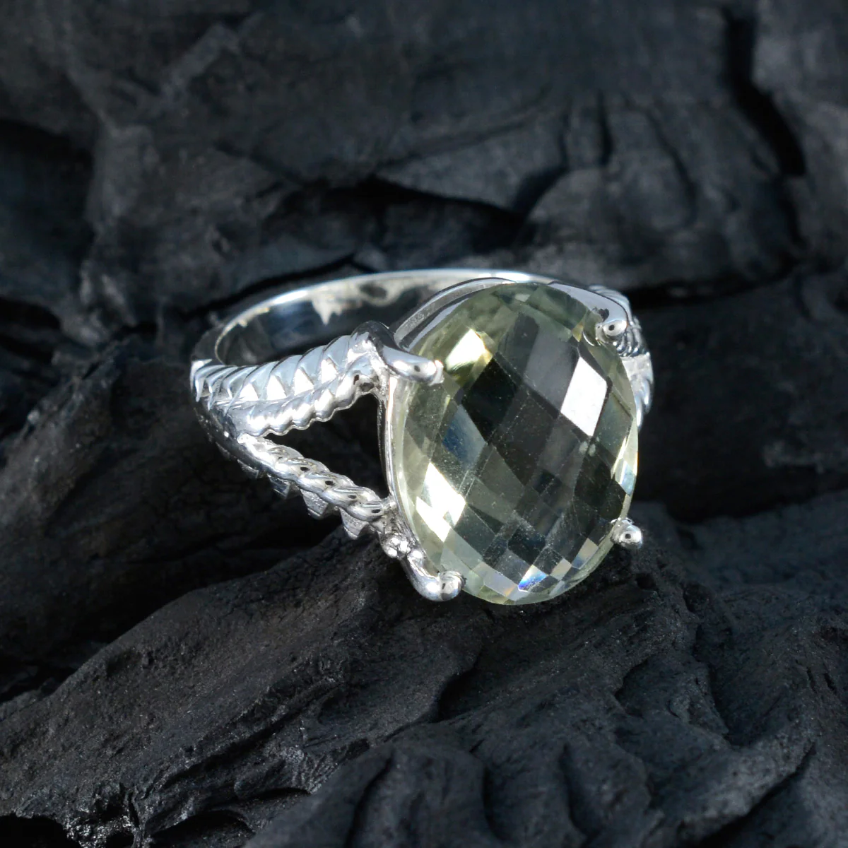 Green Amethyst Solitaire German 925 Silver Green Gemstones Mid-weight Fairytale Ring Jewelry - Image 4