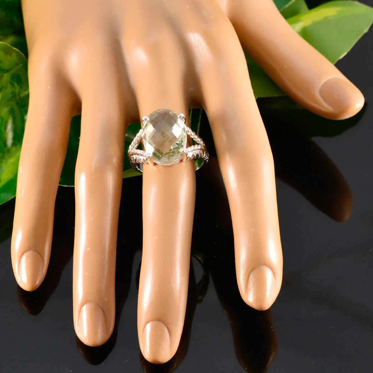 Green Amethyst Solitaire German 925 Silver Green Gemstones Mid-weight Fairytale Ring Jewelry - Image 5