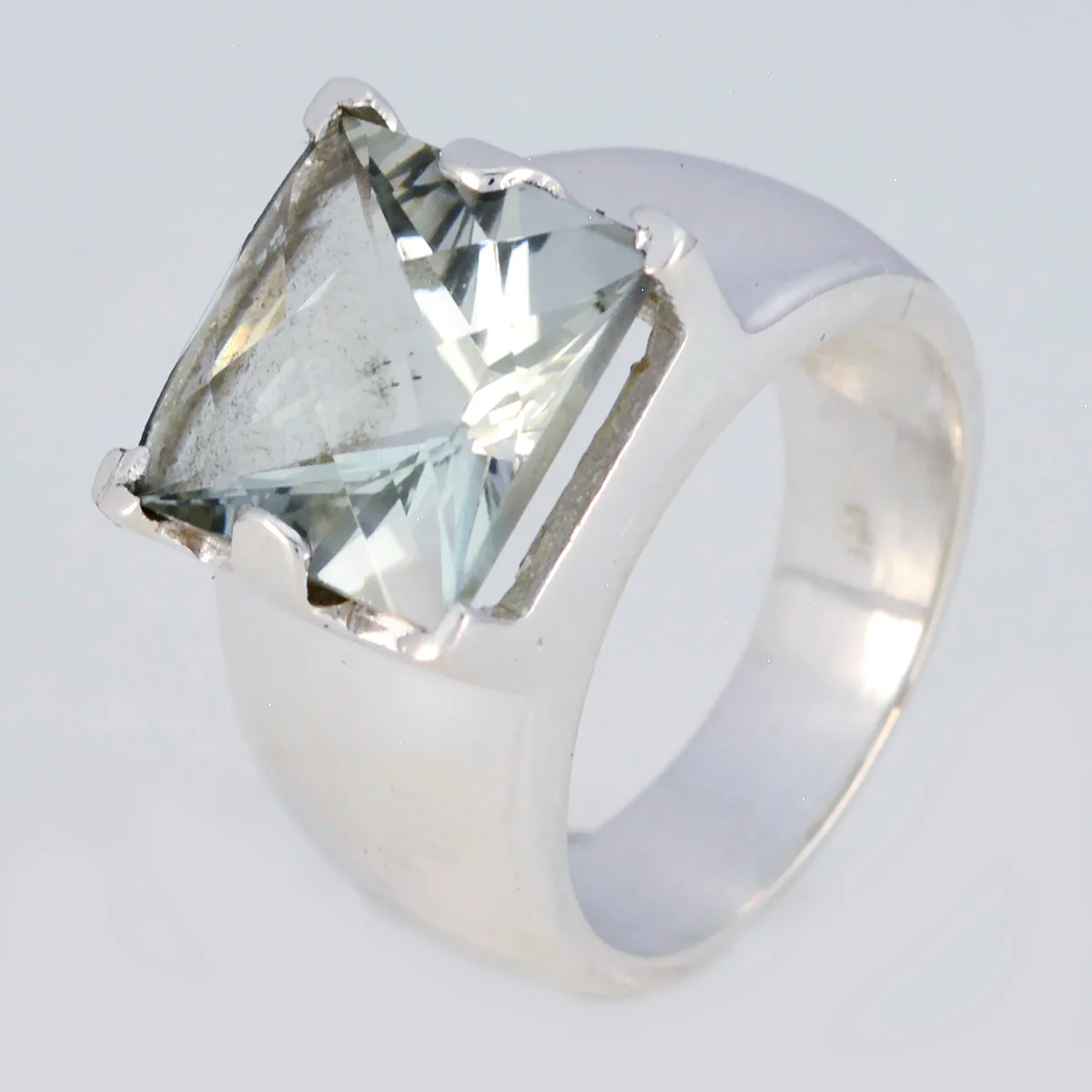 Green Amethyst Solitaire German Silver Green Gems Edgy Signet Ring Jewelry - Image 2