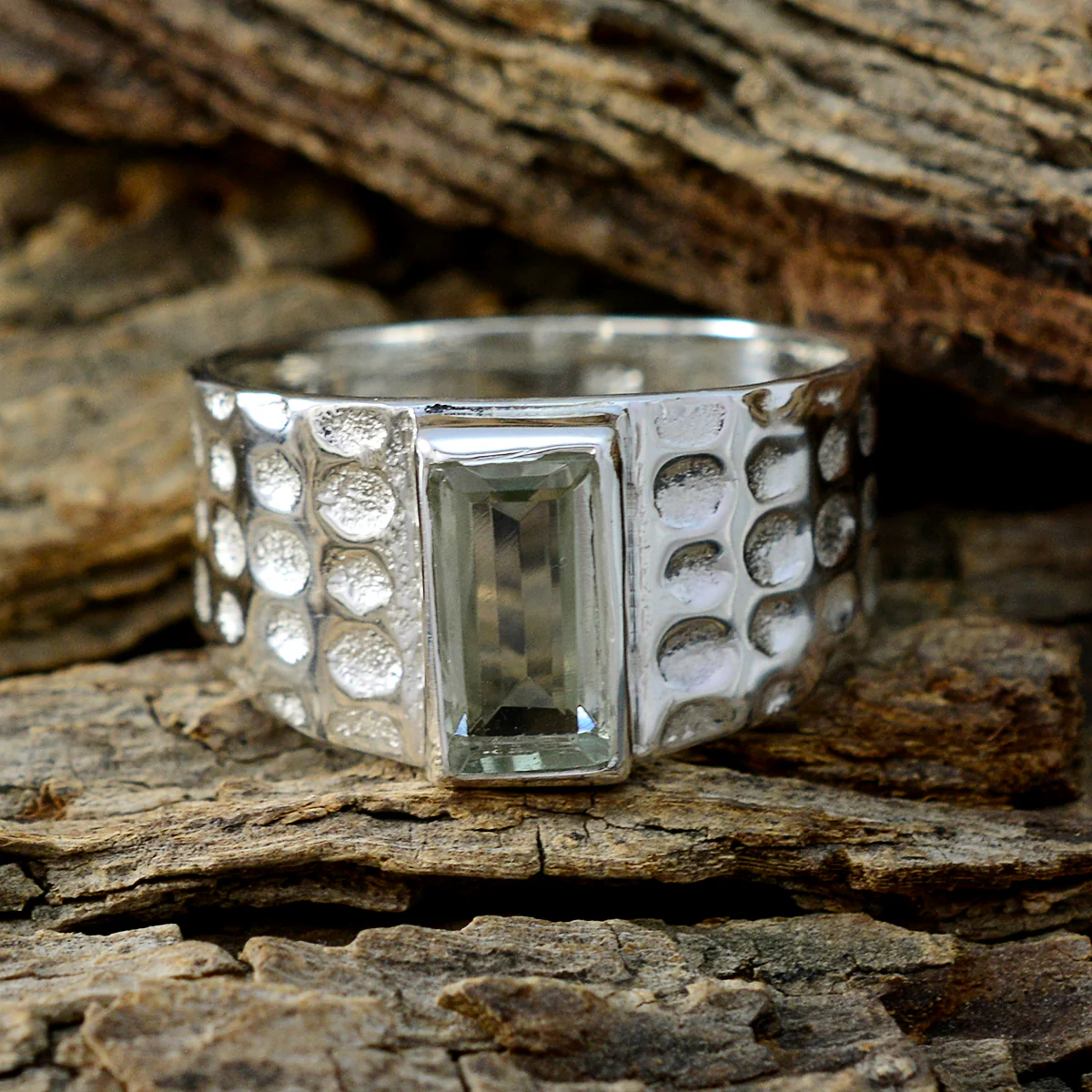 Green Amethyst Solitaire German Sterling Silver Green Gemstone Classic Signet Ring Jewellery - Image 3