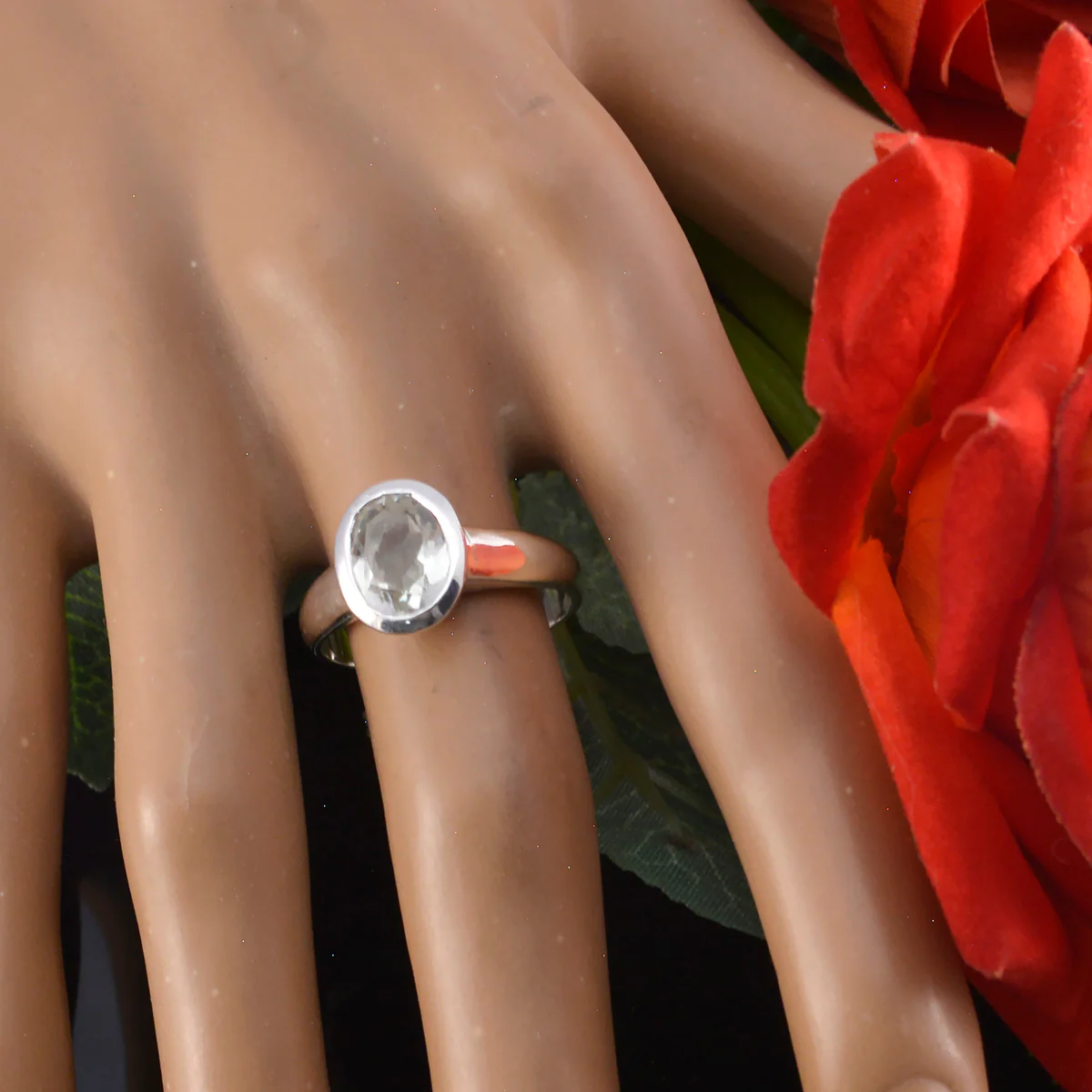 Green Amethyst Solitaire German Sterling Silver Green Gemstone Tiny Boho Ring Jewellery - Image 4