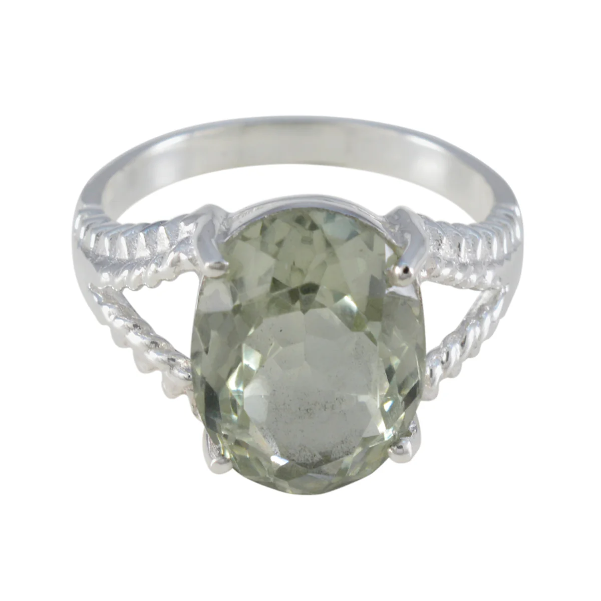Green Amethyst Solitaire Indian 92.5 Silver Green Gems Mid-weight Luxurious Ring Jewellery