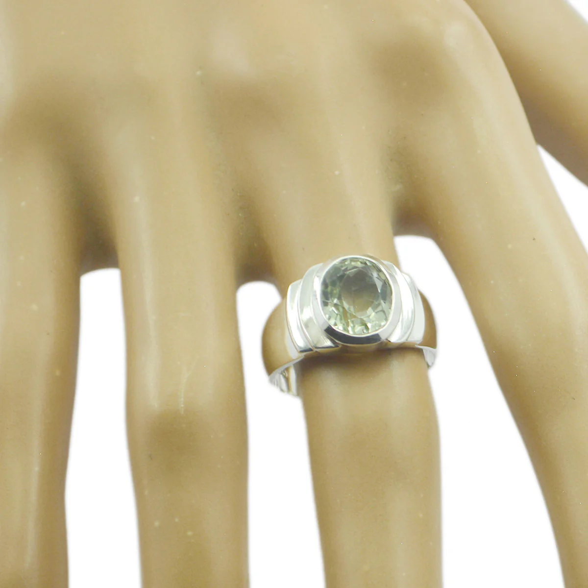 Green Amethyst Solitaire Indian 925 Sterling Silver Green Gems Eye-catching Promise Ring Jewellery - Image 2