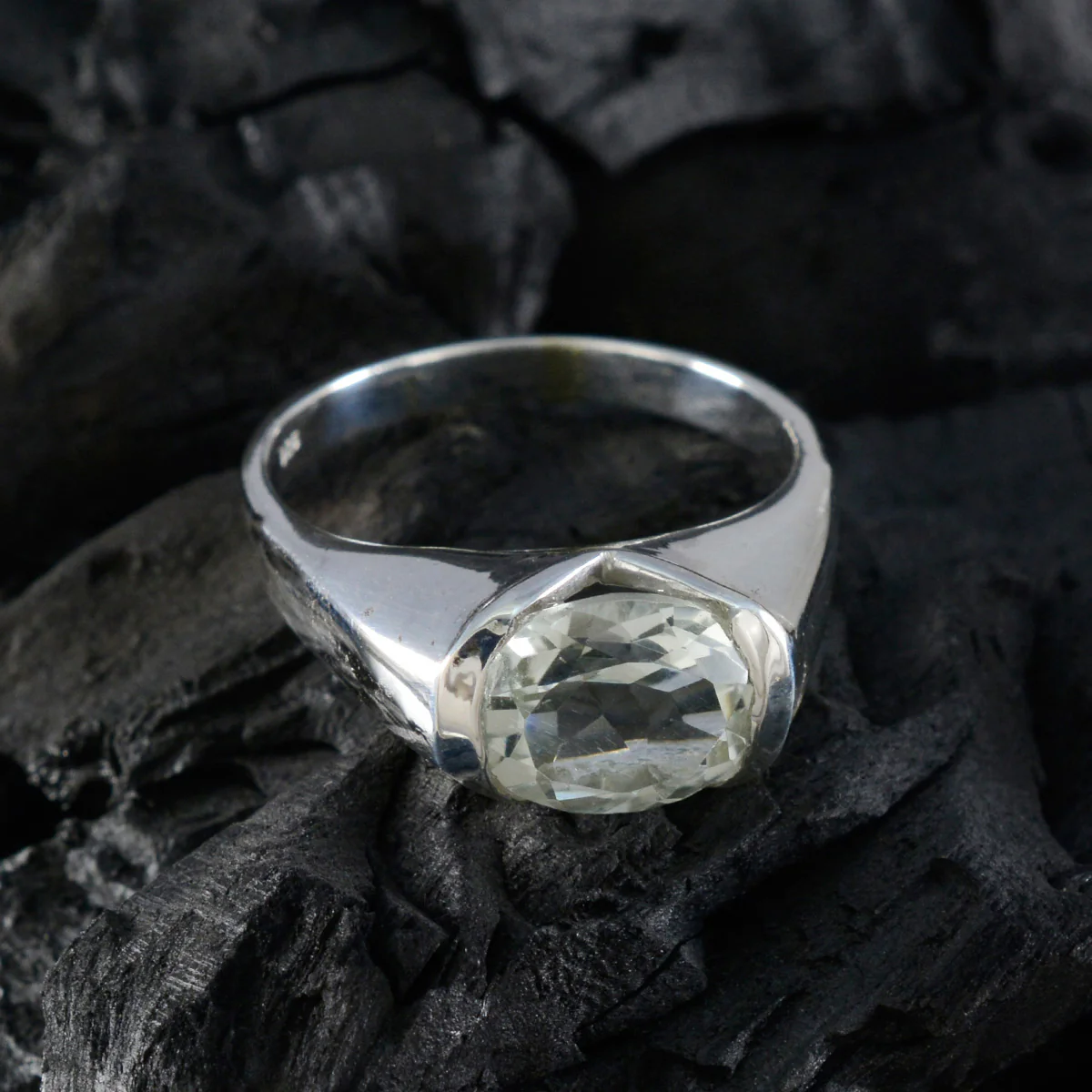 Green Amethyst Solitaire Indian 925 Sterling Silver Green Gemstones Mid-weight Sophisticated Ring Jewelry - Image 5