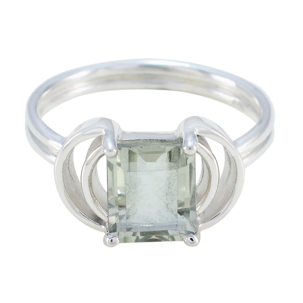 Green Amethyst Solitaire Indian Sterling Silver Green Gems Eye-catching Trendy Ring Jewelry