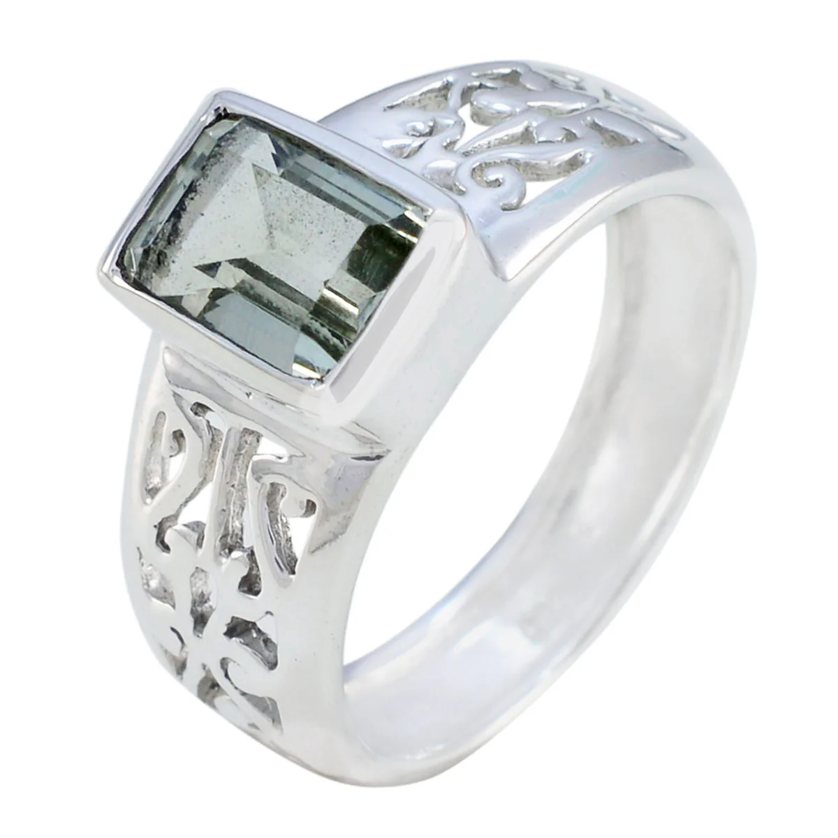 Green Amethyst Solitaire Indian Sterling Silver Green Gemstones Featherlight Cultural Ring Jewelry - Image 2