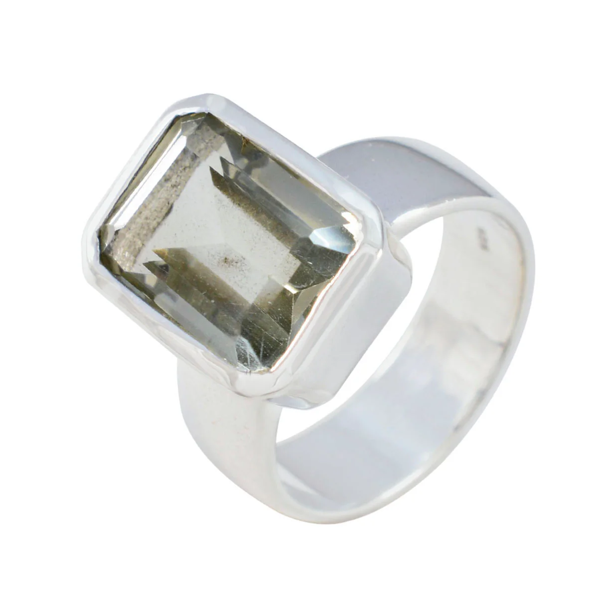 Green Amethyst Solitaire Italian 92.5 Silver Green Gems Edgy Modern Ring Jewellery - Image 2