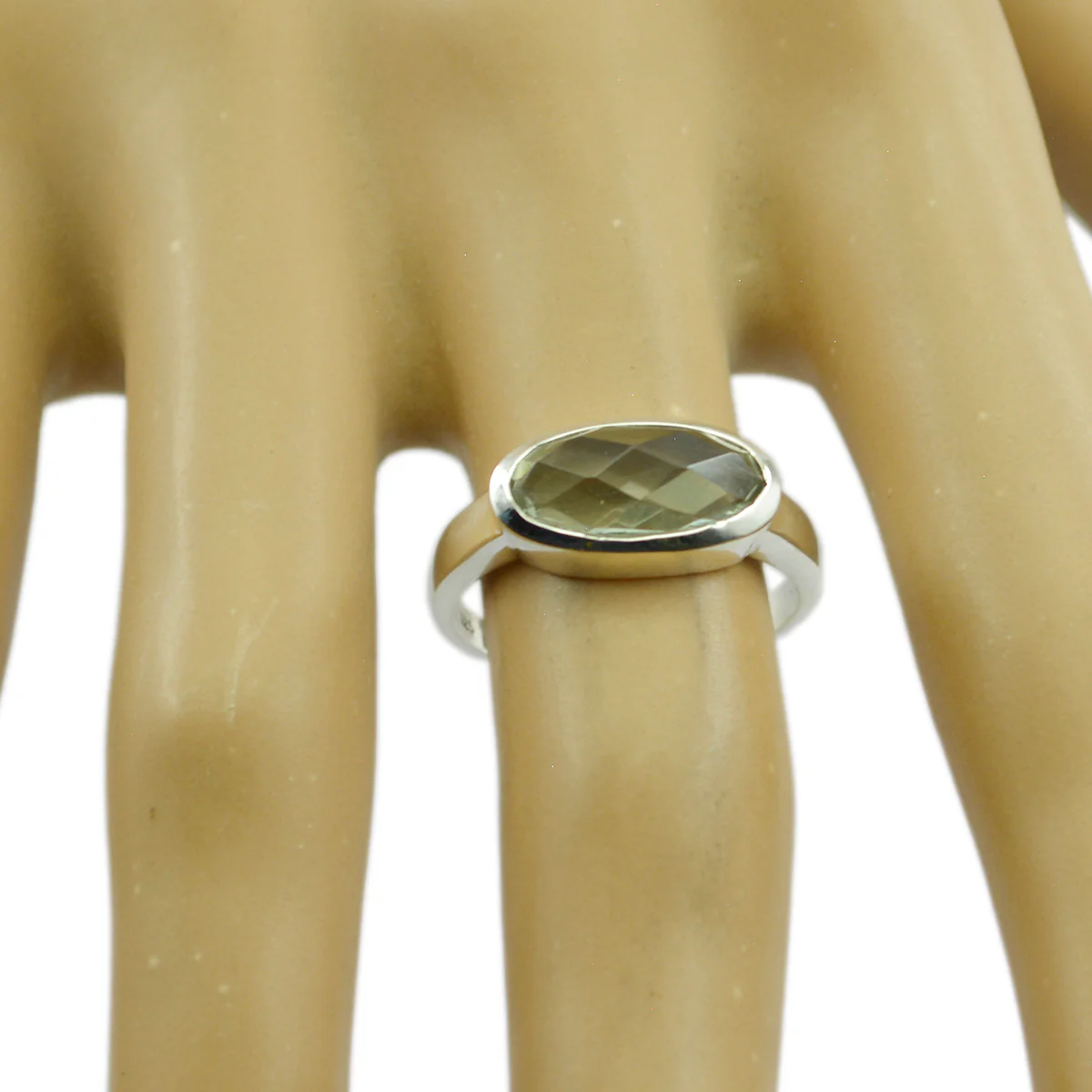 Green Amethyst Solitaire Korean Silver Green Gems Dainty Contemporary Ring Jewelry - Image 3