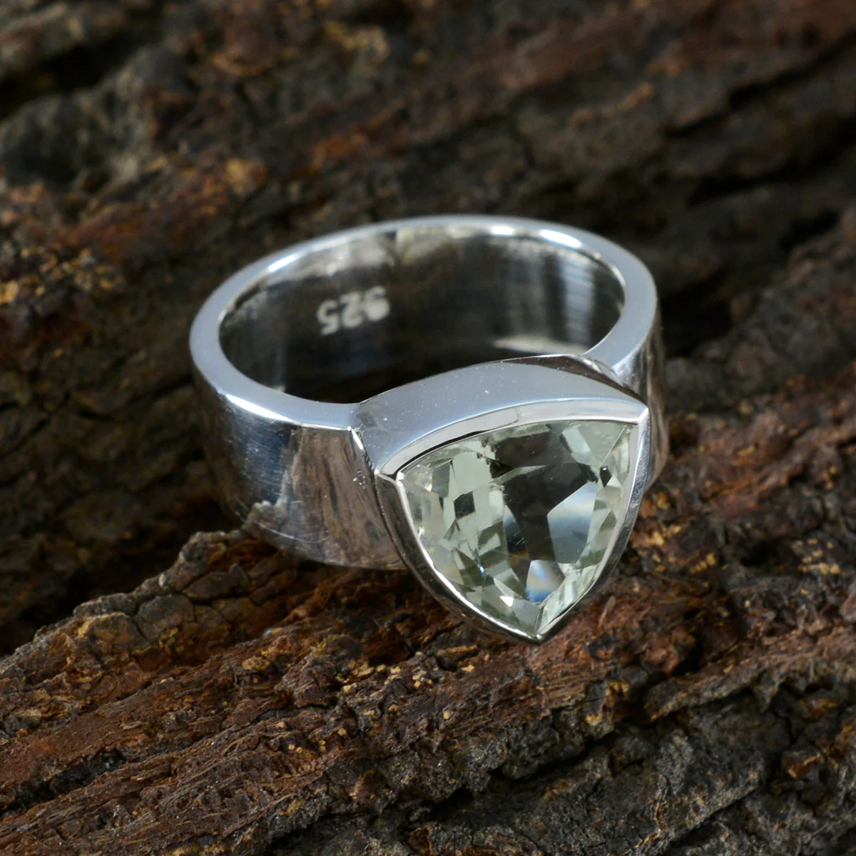 Green Amethyst Solitaire Moroccan Silver Green Gems Eye-catching Signet Band Jewellery - Image 3