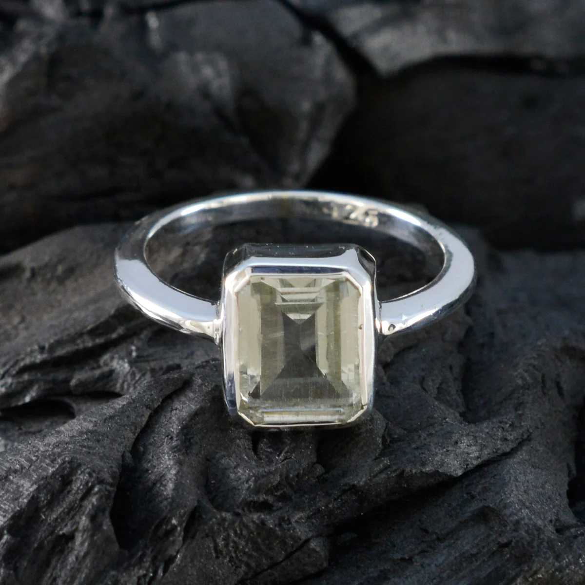 Green Amethyst Solitaire Turkish 925 Silver Green Gems Whisper-thin Abstract Ring Jewellery - Image 4
