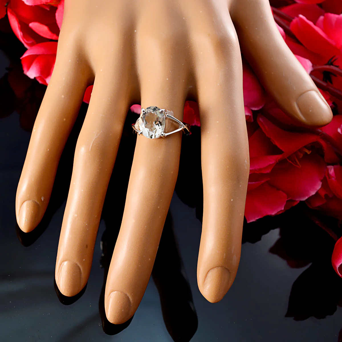 Green Amethyst Solitaire Turkish Silver Green Gemstones Delicate Glamorous Ring Jewelry - Image 5