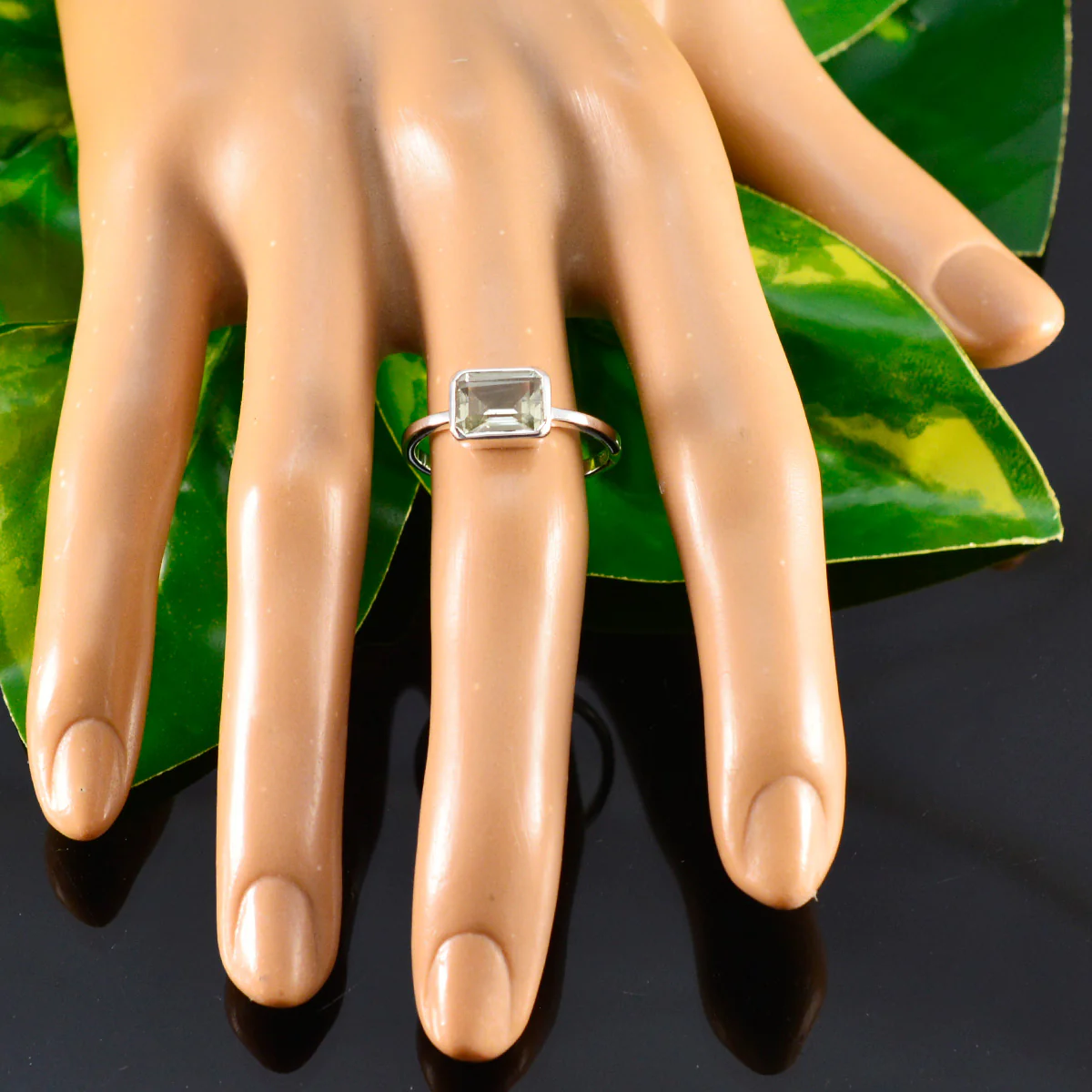Green Amethyst Solitaire Turkish Sterling Silver Green Gemstone Dainty Modern Ring Jewelry - Image 5