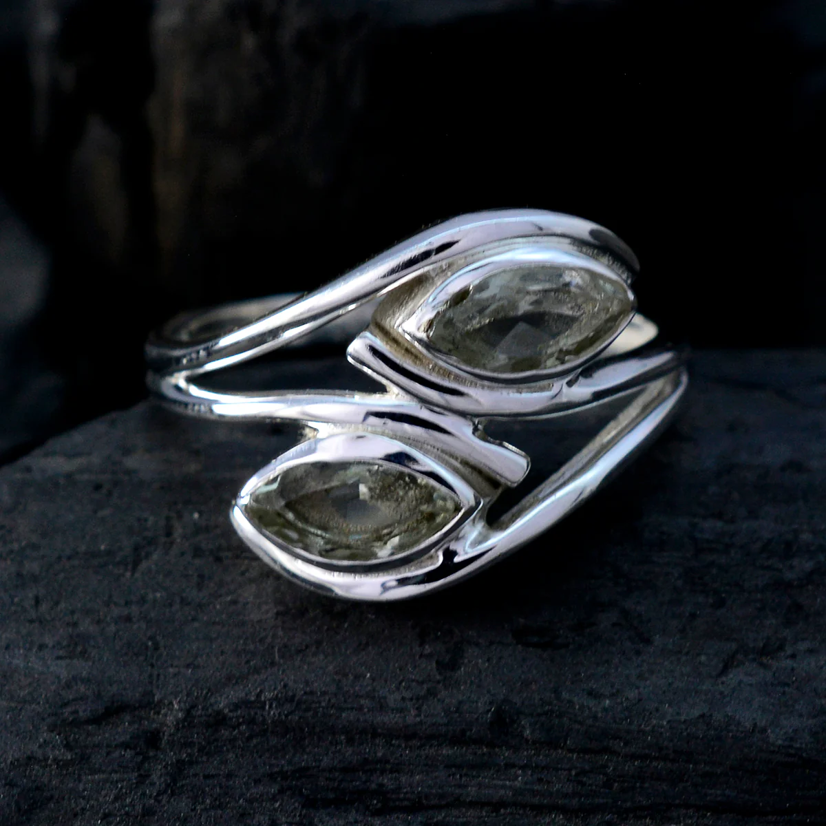Green Amethyst Toi et Moi Moroccan Sterling Silver Green Gems Slim Sophisticated Ring Jewellery - Image 4