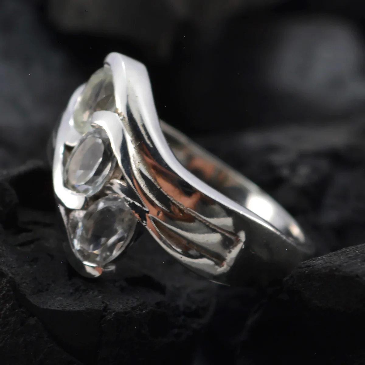 Green Amethyst Trilogy German 92.5 Silver Green Gems Tiny Romantic Ring Jewellery - Image 3