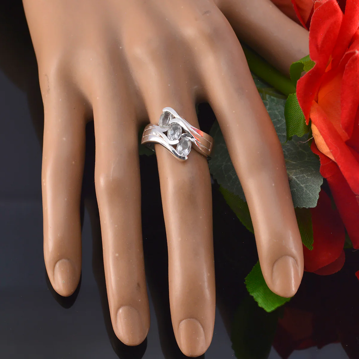 Green Amethyst Trilogy German 92.5 Silver Green Gems Tiny Romantic Ring Jewellery - Image 4