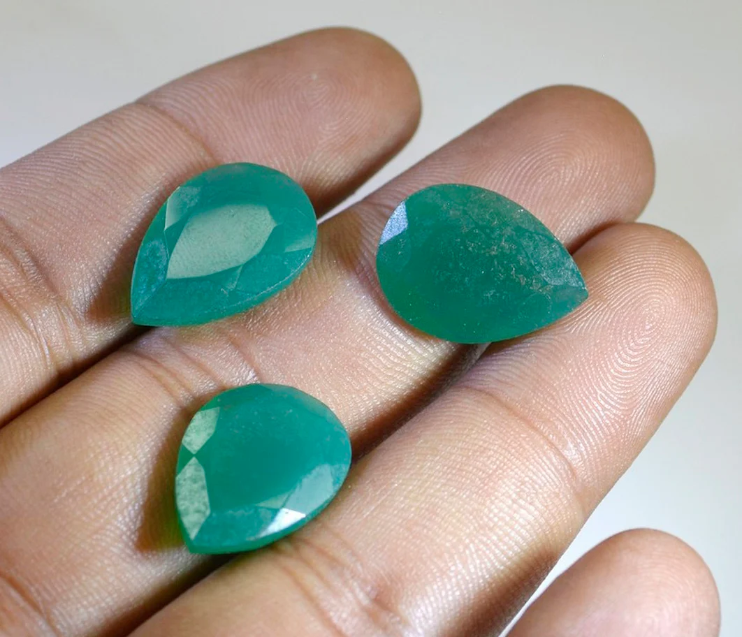Green Onyx 1PC Medium 7x10 MM Pear Faceted Green Polished Semi Precious Loose Gems - Image 4