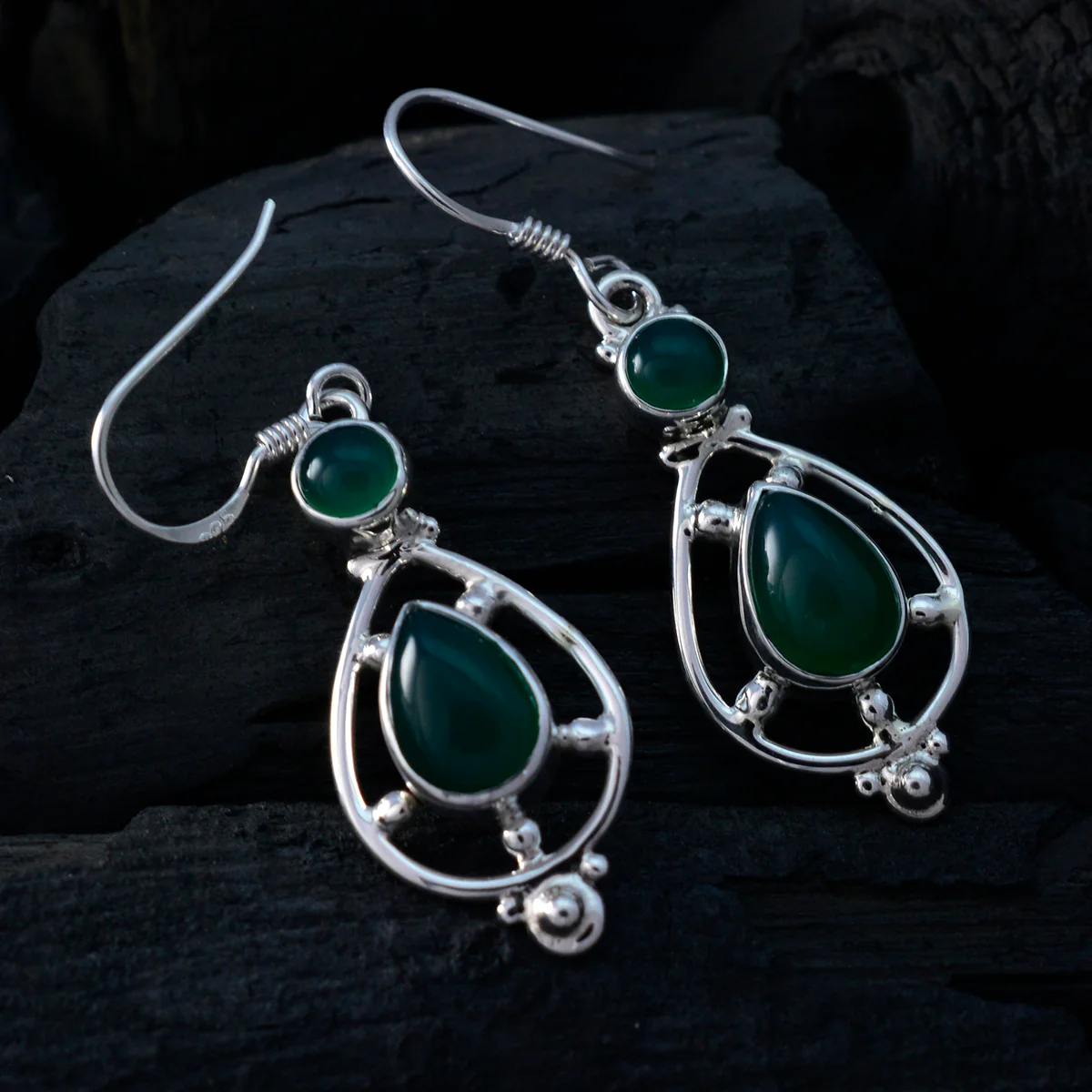 Green Onyx French Camila multiple Dangle Green 92.5 Silver Earring - Image 2