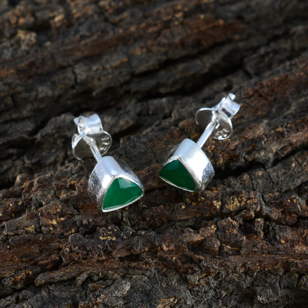 Green Onyx German Constanza Solitaire Stud Green 92.5 Silver Earring - Image 3