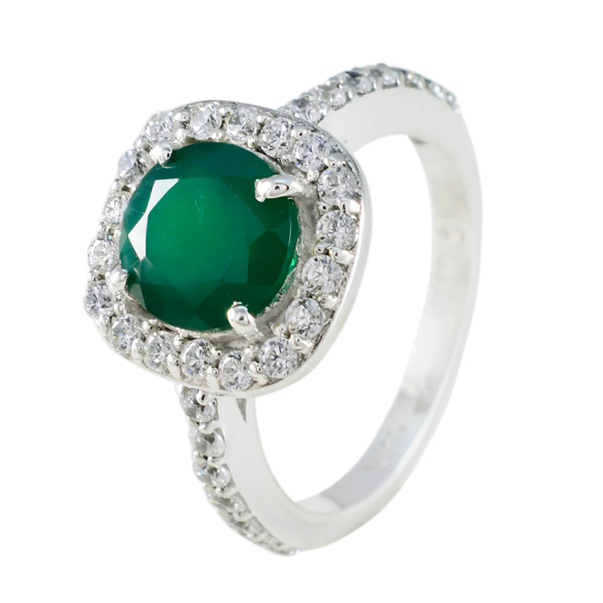 Green Onyx Halo Indian 925 Sterling Silver Green Gemstone Slim Artisan Ring Jewelry - Image 2