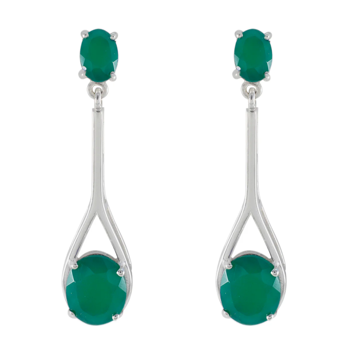 Green Onyx Japanese Jiwoo Toi et Moi Stud Green 925 Silver Earring