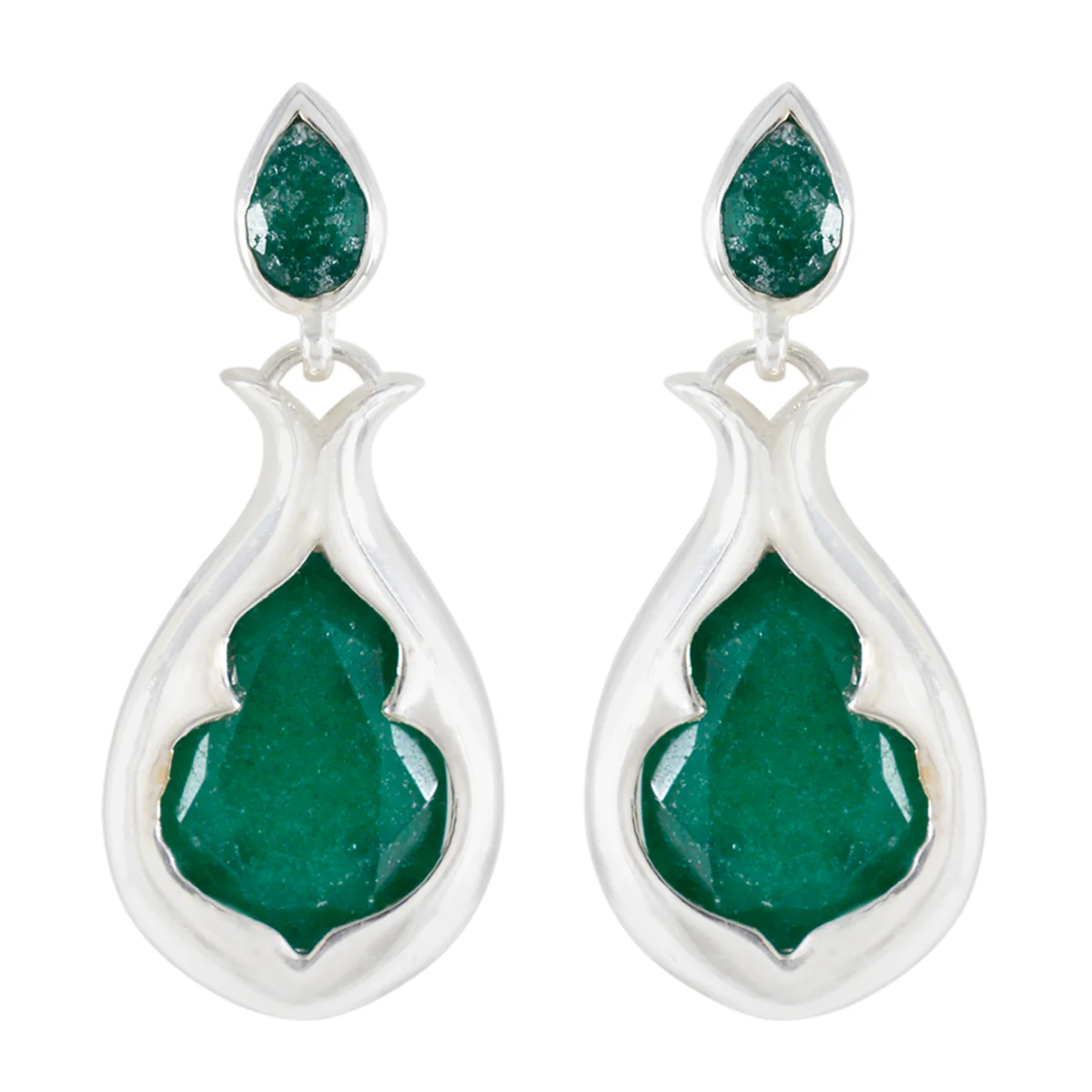 Green Onyx Korean Emily Toi et Moi Stud Green Sterling Silver Earring