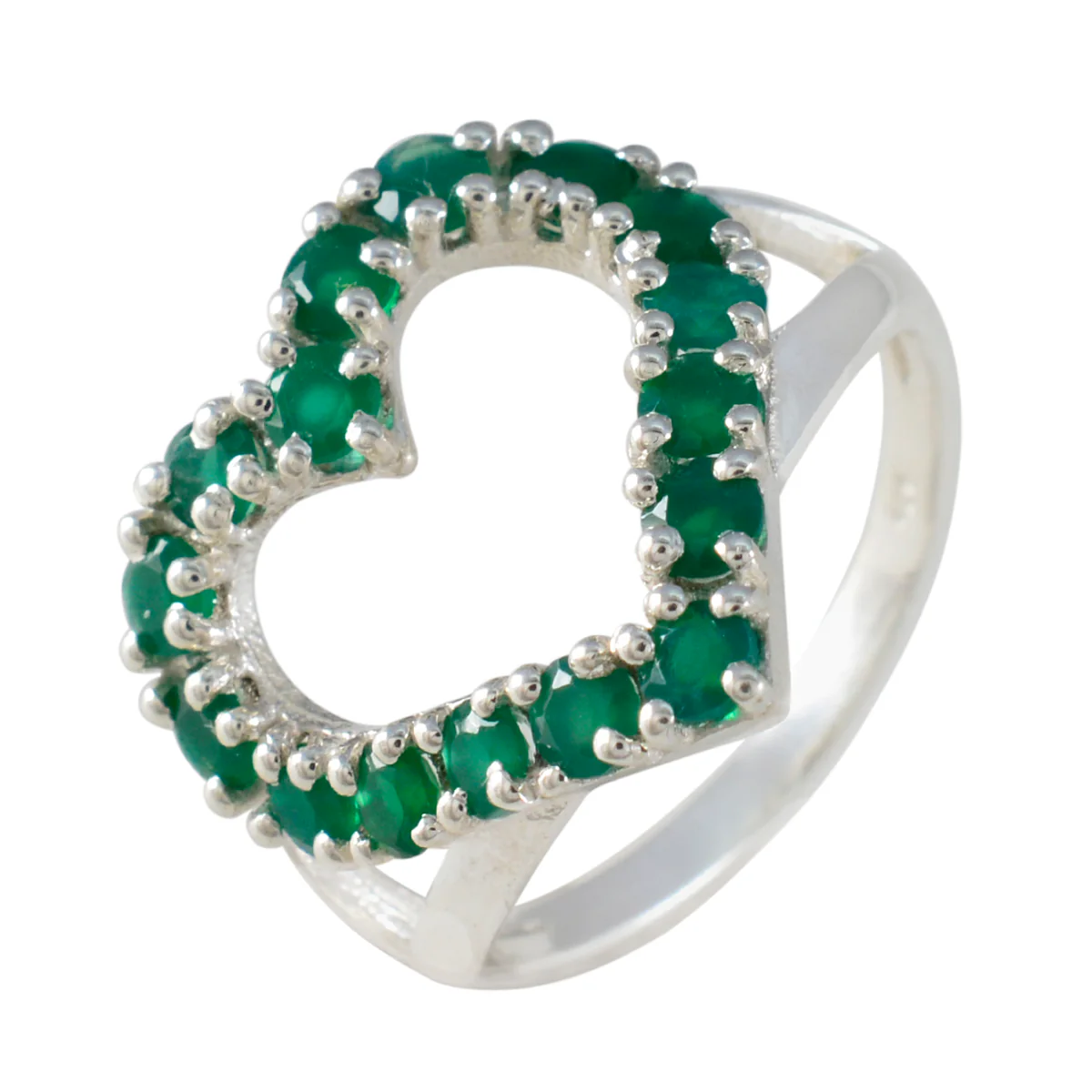 Green Onyx multiple French Silver Green Gemstone Slim Fairytale Ring Jewelry - Image 2