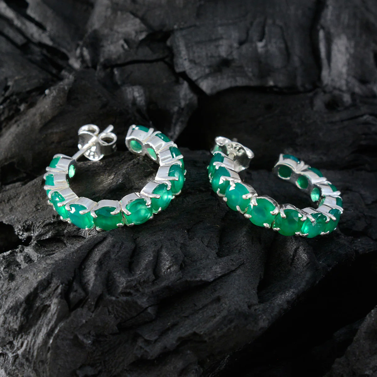 Green Onyx Russian Isabella multiple Stud Green 92.5 Silver Earring - Image 2