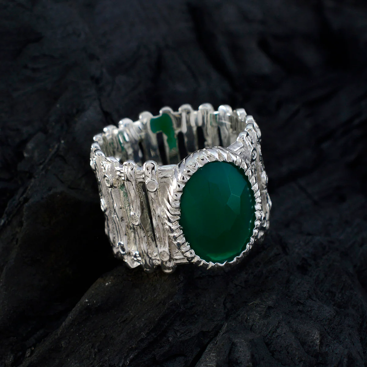 Green Onyx Solitaire African 92.5 Silver Green Gems Edgy Armor Band Jewelry - Image 4